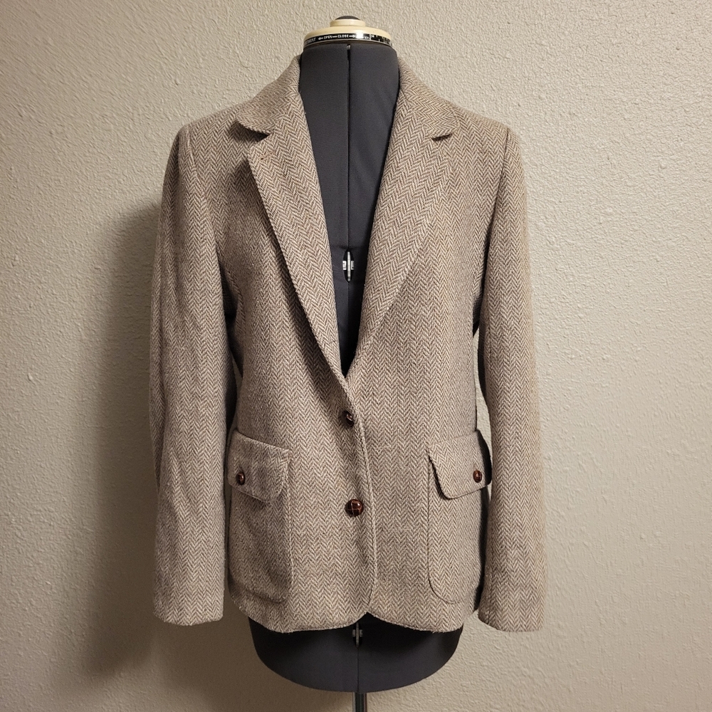 Rose Hips Brown/Cream Herringbone Wool Blend Blazer Size 11/42